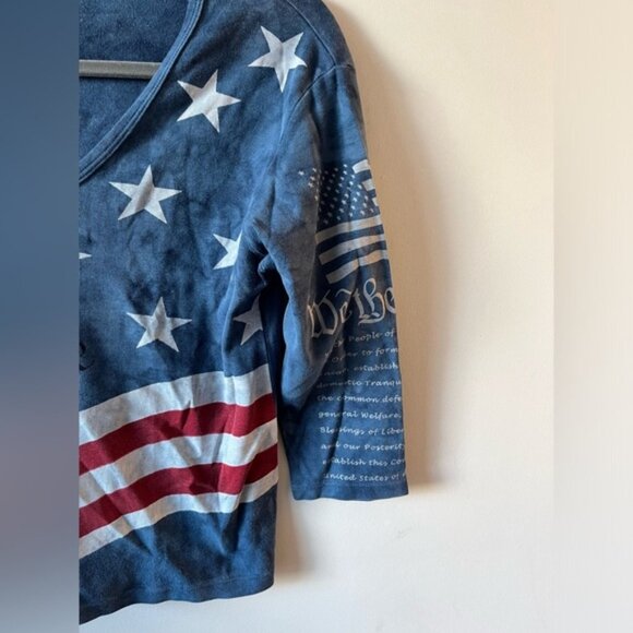 Glima Vintage American USA New York Graphic Patriotic V-Neck Top - Picture 7 of 9